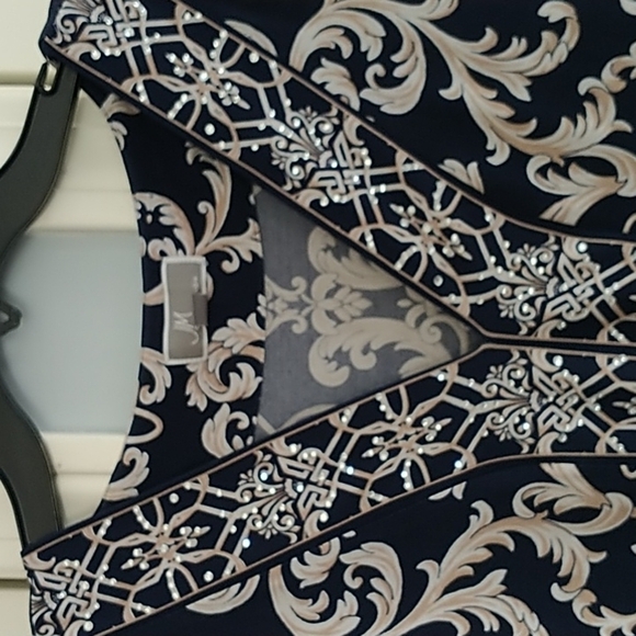 JM Collection Navy Tan Classic Print V Neck Pullover Top XL - Picture 5 of 12